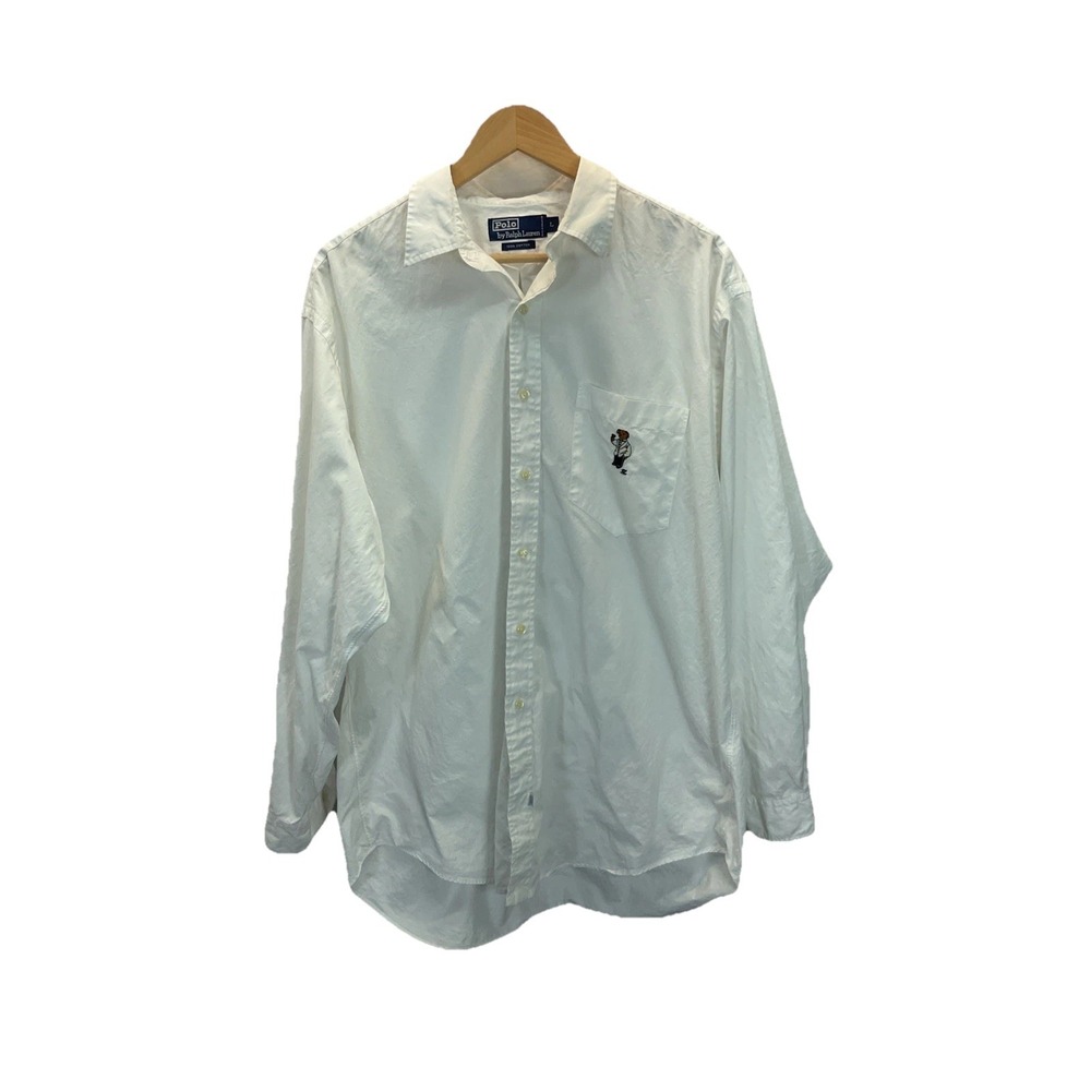 Vintage Polo Ralph Lauren Polo Bear Tuxedo Martini Button Up‎ White Shirt L Rare
